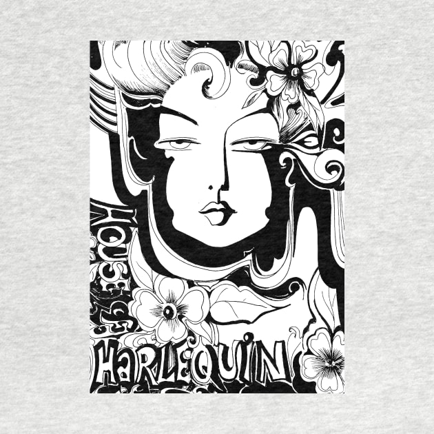 HOUSE OF HARLEQUIN TAG DESIGN ART NOUVEAU BLACK WHITE DRAWING by jacquline8689